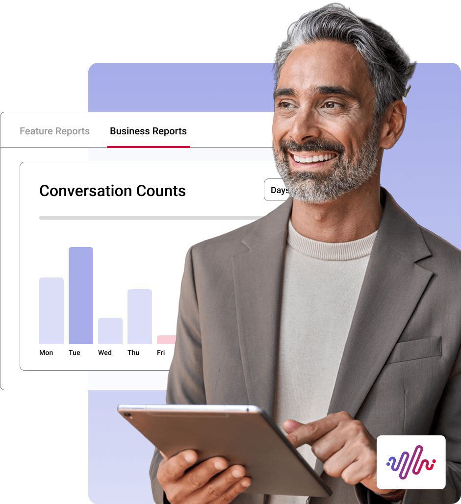 Operational Manager looking at customer insights reports from his Oration AI dashboard